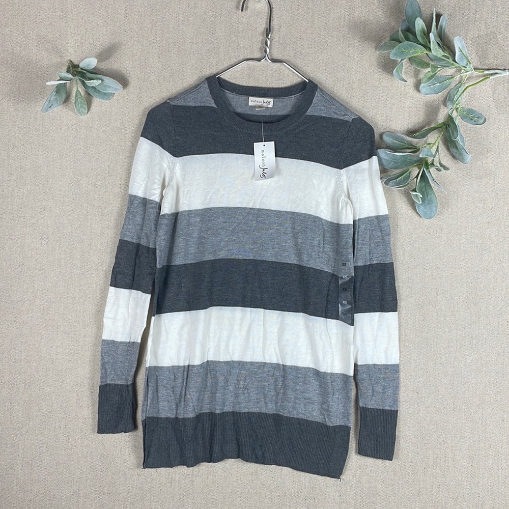 Maison Jules < Gray Striped Sweater New With Tags